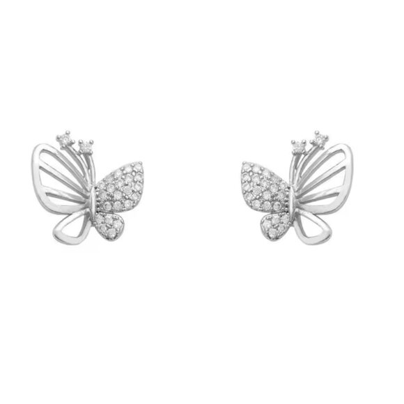 Elegant Gold OR Silver Color Cubic Zircon Butterfly Stud Earrings - Picture 2 of 9